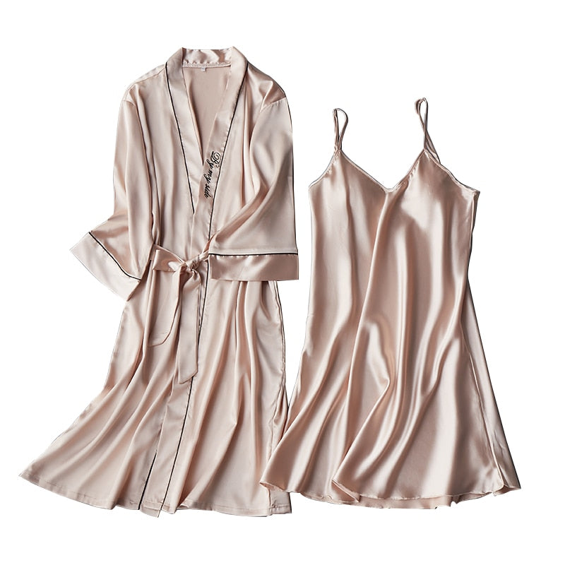 Satin 2pcs Set Bride Bridesmaid Wedding Robe Women Soft Sleepwear