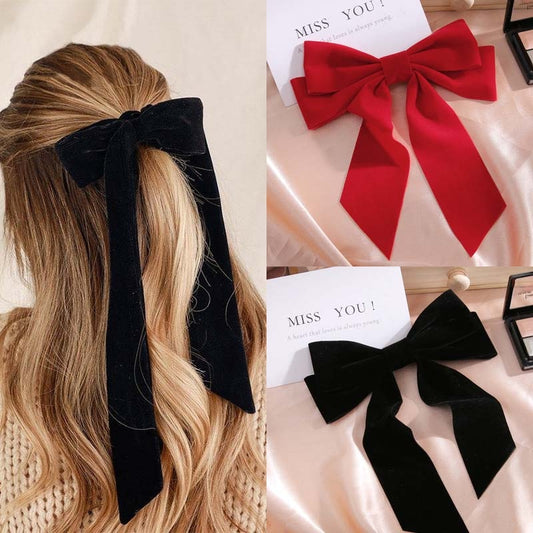Velvet Hair Bow Clips