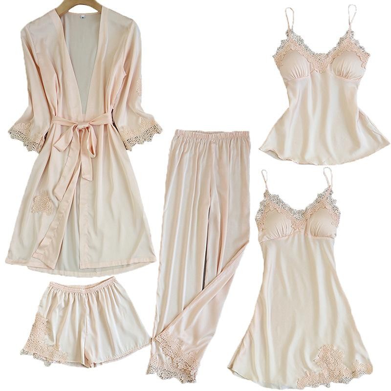 Cream Sexy Nightie Camisole Set Robe