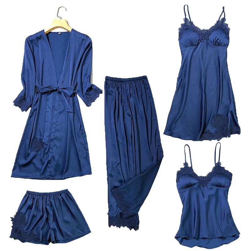 Royal Blue Sexy Nightie Camisole Set Robe