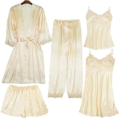 Cream Sexy Nightie Camisole Set Robe