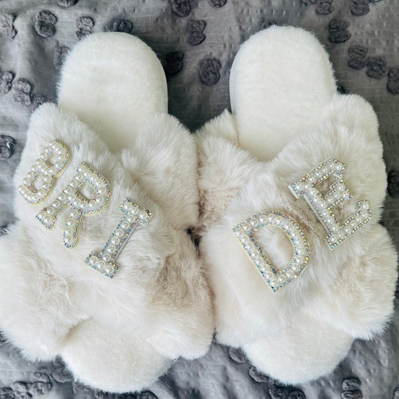 Fluffy Bridal Slippers White Sydney