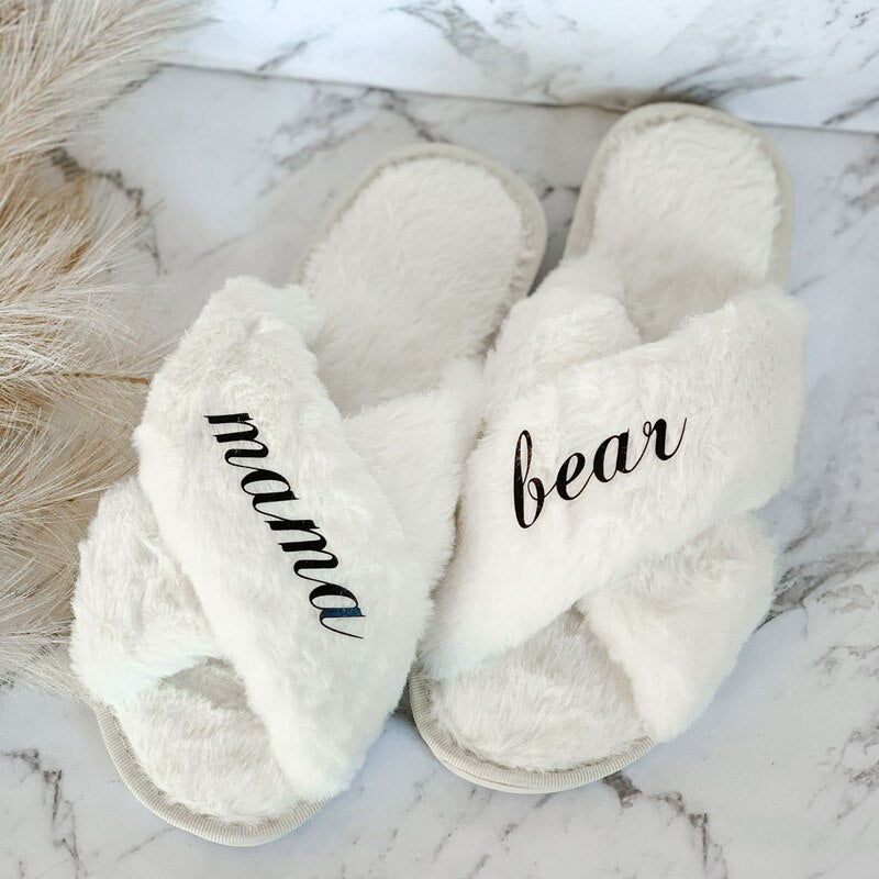 Fluffy Bridal Slippers Black Font Sydney